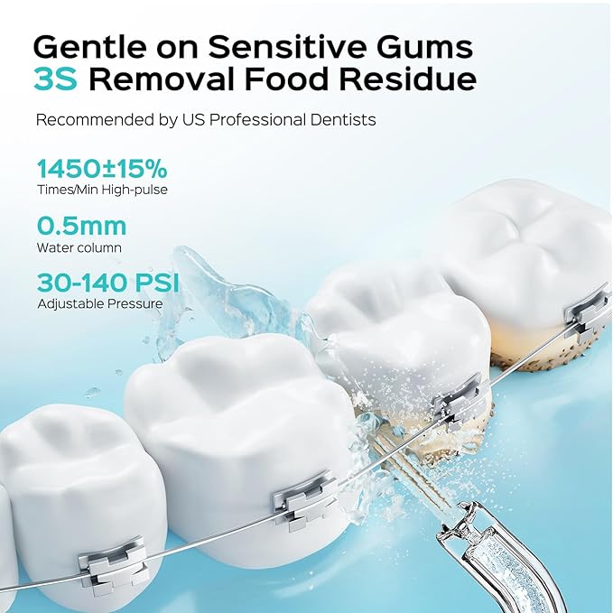 COSLUS Mini Water Flosser for Travel: Portable Lightweight Design Cordless Oral Irrigator with Removable Tank & 4 Modes, IPX7 Waterproof for Braces, Sensitive Teeth Travelers & Family Use, Green, T40