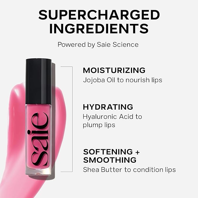 Saie Glossybounce - Hydrating Lip Gloss and Tinted Lip Oil Hybrid with Hyaluronic Acid & Jojoba Oil for Non-Sticky, Ultra-Shiny, Plump & Soft Lips - Everyday Makeup Essential - Kiss (.17 oz)