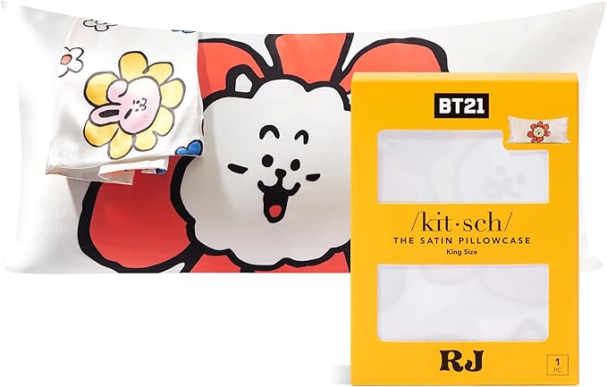 Kitsch x BT21 (RJ) Satin Pillowcase with Zipper for Hair & Skin - Softer Than Silk Pillow Cases, Smooth Cooling Pillow Cover, Wrinkle-Free, Machine Washable, King Size (19x36)