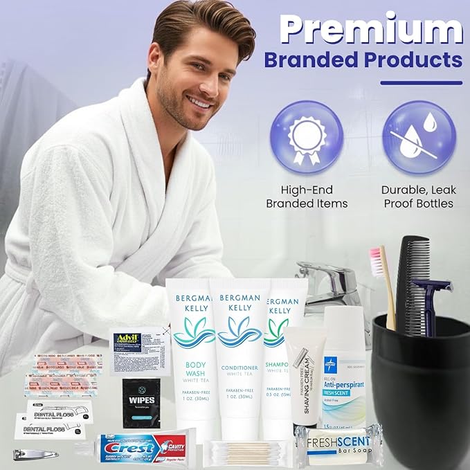 Trektote Bulk Hygiene Kit For Men And Women – (25 Pack) 20 Piece Set Of Travel Size Toiletries, TSA Compliant, Bulk Travel Essentials, Includes Shampoo And Conditioner, Body Wash, Toiletry Bag & More