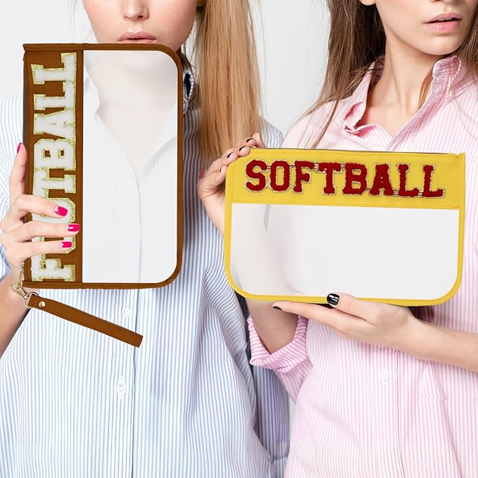 2Pcs softball Makeup Bag Set, PVC Large Capacity Portable Transparent Cosmetic Bag, Travel Wash Bag, Stationery Storage Bag (softball)