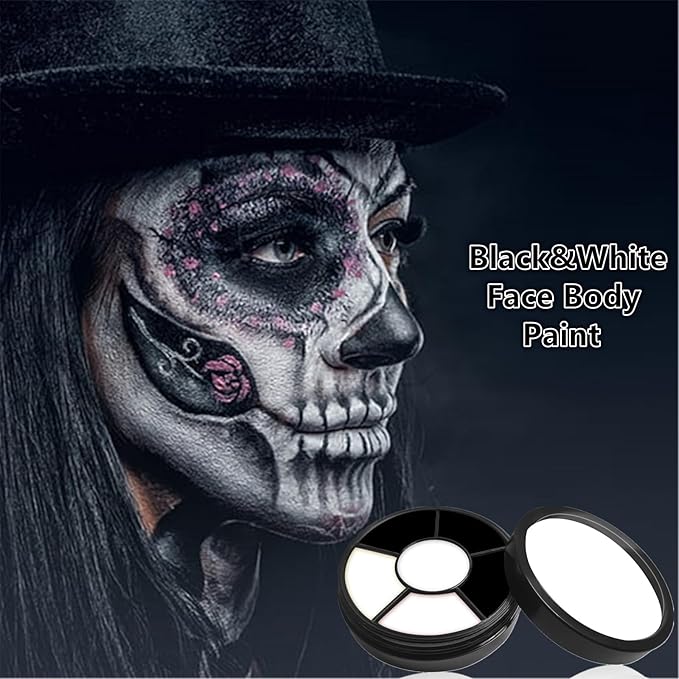 Go Ho Black and White Face Body Paint,Cream Washable Formula Face Painting for Adults Children Halloween Cosplay,Body Paint SFX Makeup Palette,Professional Skeleton Skull Face Paint