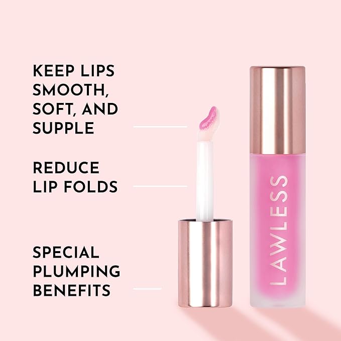 Lawless Forget the Filler Lip Plumping Line Smoothing Gloss - Strawberry Popsicle - Premium Volumizing Lip Gloss with Natural Ingredients Designed to Plump, Firm, and Hydrate Lips 0.11 oz