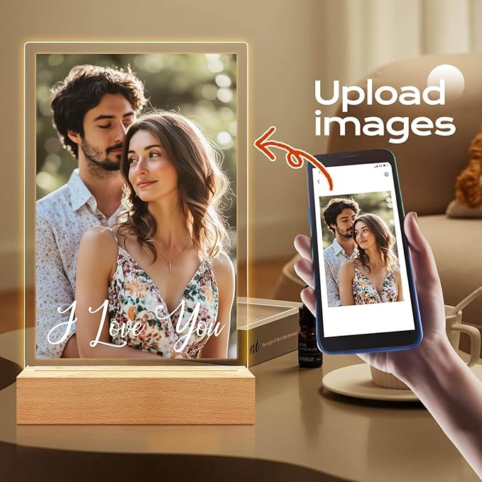 Custom Picture Frame with Photo, Personalized Photo Frame with Night Light, Customizable Picture Frames, Christmas Anniversary Birthday Gifts for Women Men Girlfriend Boyfriend Couple