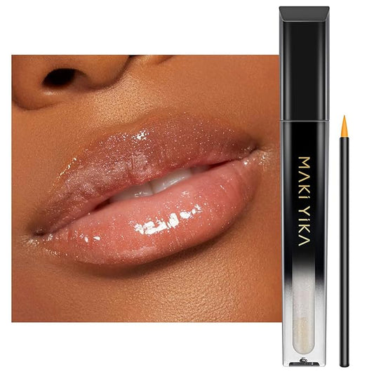 MAKI YIKA Clear Lip Gloss for Women Lip Plumper Gloss Tinted Glitter Lipgloss Moisturizing High Shine Plumping Lip Gloss, Pearl Gloss