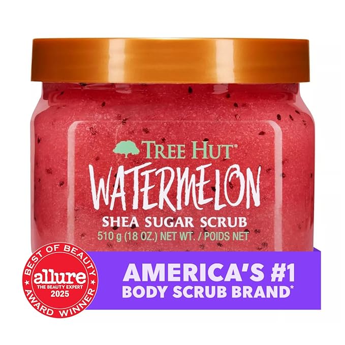 Tree Hut Watermelon Shea Sugar Scrub, Exfoliating, Hydrating & Moisturizing Body Scrub with Shea Butter & Nourishing Essential Oils, Smooth & Soften Skin, 18 oz