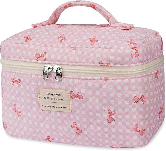 Large Makeup Bag, Cute Cosmetic Bag for Women Girls, Floral Coquette Aesthetic Toiletry Bag, Travel Make Up Organizer Bag (Pink Butterfly)