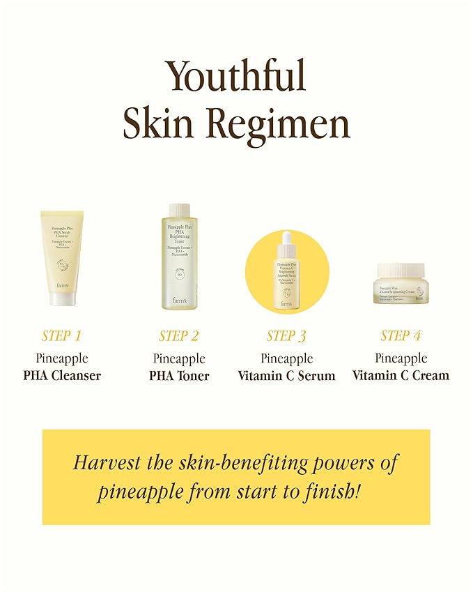 Farm Rx Pineapple Plus Vitamin C Ampoule Serum (1fl oz) - Korean skincare vegan serum infused with 9% pure Vitamin C and pineapple extract to even, hydrate skin tone,