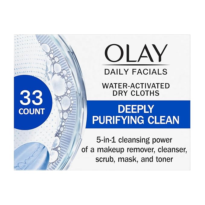 Olay Daily Facials, Daily Clean Makeup Removing Facial Cleansing Wipes, 5-in-1 Water Activated Cloths, Exfoliates, Tones and Hydrates Skin, 33 count