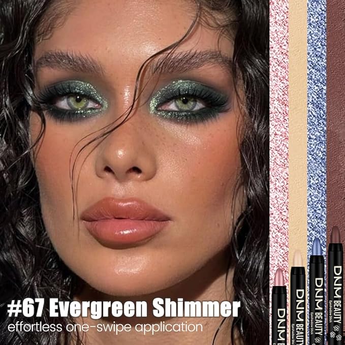 evpct Forest Green Shimmer Cream Eye Shadow Sticks Brightener Pencils for Women, Green Silky Eyeshadow Applicator Stick Pen Waterproof, Blendable Crease-Proof Stick Eyeshadow Shimmer Eye Makeup 67