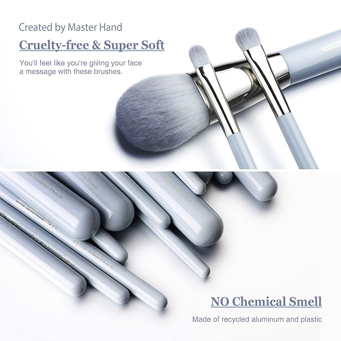 Makeup Brushes, EIGSHOW 15pcs Professional Makeup Brush Set With Case, Premium Synthetic for Foundation Contour Concealers Blush Eye Shadow (BABYBLUE)