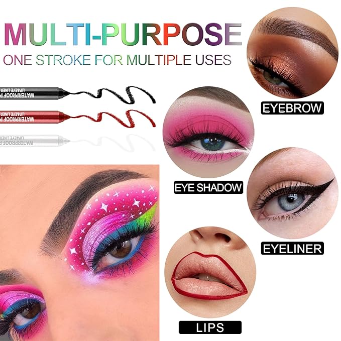 7 Colorful Eyeliner Pen Set, Eye Shadow Pencil, Pearl Eyeliner Kit Metallic Glitter Colored Eye liner for Women Eye&Lip Liner Professional Waterproof Eye Makeup (7PCS A)