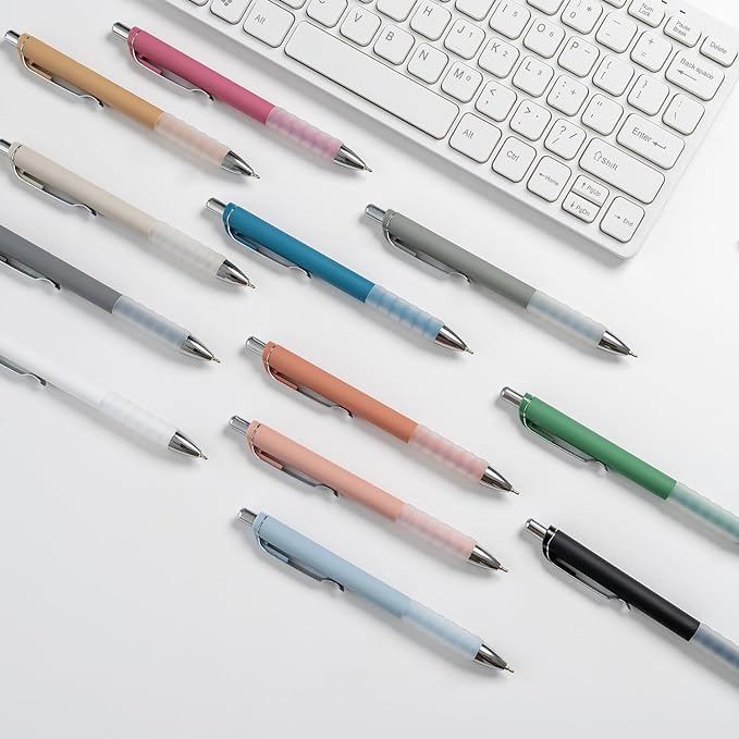 Linbsunne Ballpoint Pens Black Medium Point 1mm Pen with Super Soft Grip Ball Point Pen for Men Women Retractable Pens (silver-12 pcs)