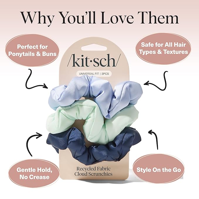 Kitsch Scrunchies for Women - No Crease Hair Ties No Damage | Soft Polyester Scrunchies for All Hair Types | Stylish & Comfortable, For Ponytails & Buns | Ideal Gifts for Women - Garden Bouquet, 3pcs