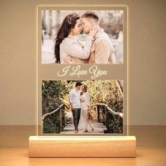 Personalized Anniversary Birthday Gifts for Women & Men, Custom Picture Frames with Photo, Personalized Photo Frame with Night Light, Customized Christmas Couple Gifts for Her & Him