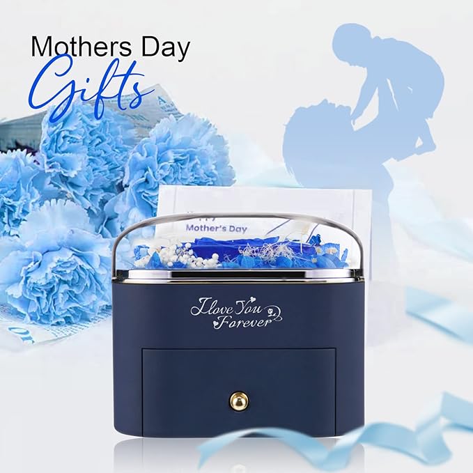 Preserved Real Blue Rose with Angle Wings Necklace, Forever Flowers Gifts for Mom Grandma Wife Girlfriend at Christmas Valentines, Anniversary Birthday Gifts for Women, I Love You Gifts for Her