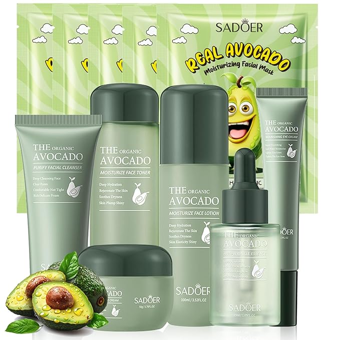 Avocado Skin Care Sets, 11pcs Skin Care Gift Set with Lip Balm, Toner, Lotion, Face Serum, Eye Cream For Hydrating Skin, Anti-Aging Skin For Women Teen Girls (Extra Large, 11, Count)