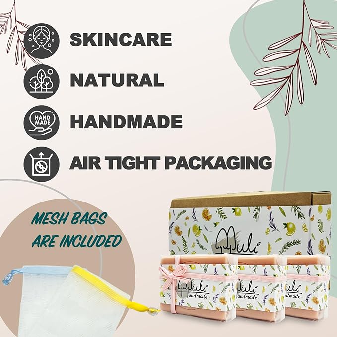 Natural Handemade Bar Soap for Men and Women with Essential oils, Scented Bar Soaps for Bath, Fragrance Gift Set (Pack of 3) Rose Marseille