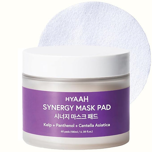 Synergy Mask Pad - Korean Face Toner Pads with Kelp Seaweed Extract, Cica, Panthenol and Ectoin - Calming, Hydrating, Pore Refining - Soft Cotton Pad for Sensitive Skin, 60 Pads