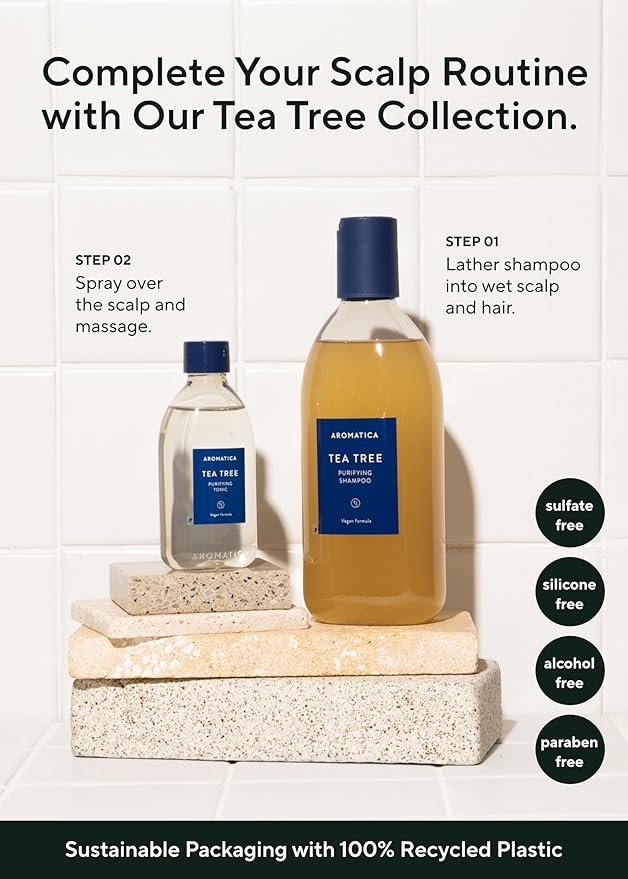 AROMATICA Clarifying Tea Tree Shampoo, Organic Tea Tree Oil, Natural, Dandruff, and Itchy Scalp Care, scalp exfoliator, for Men & Women, include Mint and Peppermint, Sulfate Free, Vegan, 13.5 fl oz