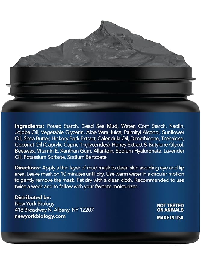 New York Biology Dead Sea Mud Mask for Face and Body | with Manuka Honey | Spa Quality Pore Refiner for Oily Skin | Natural Skincare for Women & Men | Tighten Skin for A Healthier Complexion | 4 oz