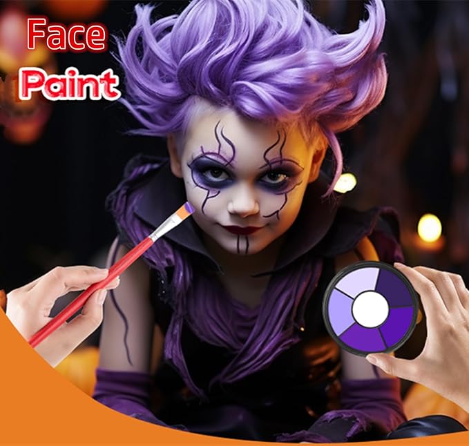 Go Ho 6 Colors Purple Face Body Paint,Cream Water Based Makeup for Adults Children Halloween Cosplay,Body Paint FX Makeup Palette,Professional Face Paint Purple Makeup