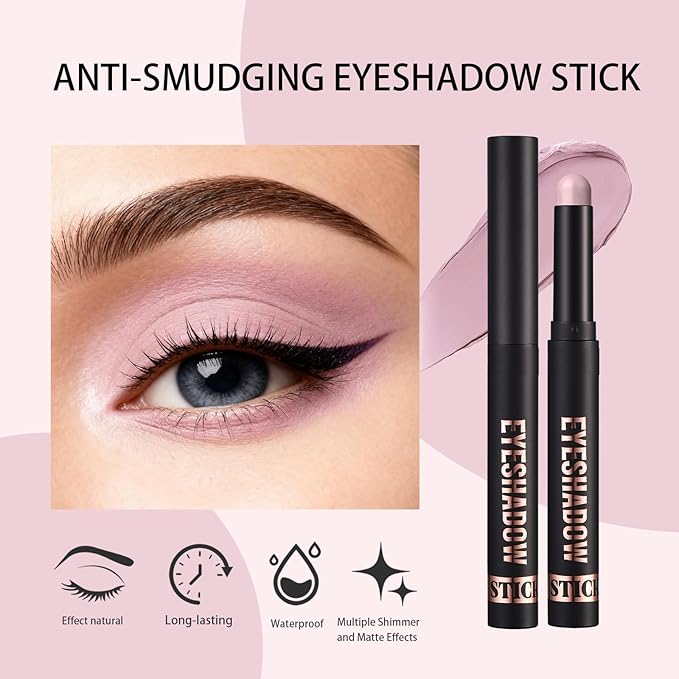 Matte Cream Eyeshadow Stick, Waterproof Eye Shadow Stick, Long-Lasting and Blendable High Pigmented Single Eyeliner Makeup for Women, 17 Mauve