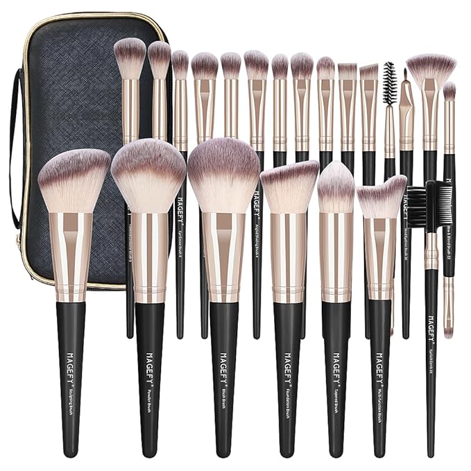 MAGEFY Makeup Brushes, 22 Pcs Professional Premium Synthetic Makeup Brush Set with Case, Foundation Eyeshadow Brush Travel Make up Brushes Set (Blackgold)