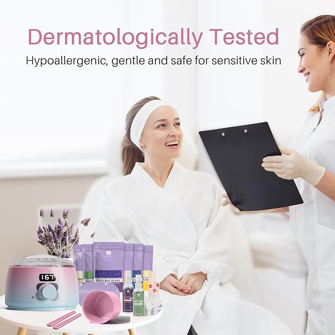 BLITZWAX Brazilian and Bikini Waxing Kit for Women, Hard Wax Warmer for Face, Legs and Body, At Home Hair Removal Kit, Beginner Friendly, Quick Heating, Pink and Blue Gradient Color