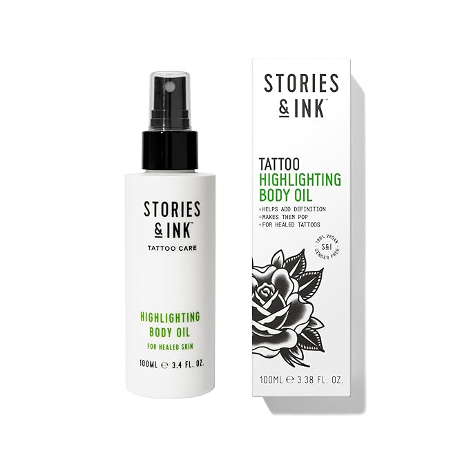 Stories & Ink Tattoo Care | HIGHLIGHTING BODY OIL for healed skin - Refreshes Faded Tattoos for Instant Tattoo Glow, 100 mL / 3.4 Fl Oz