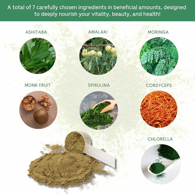 Solluna by Kimberly Snyder Greens Superfood Powder with Spirulina, Cordyceps, Chlorella, Moringa, Ashitaba, Amalaki, Monk Fruit — Vitamins & Minerals for Energy & Mood (30 Serv) Vegan & Non-GMO