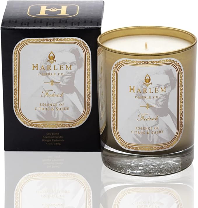 HARLEM CANDLE CO. Frederick - Luxury Scented Soy Candle, 11 oz - 80-Hour Burn Time | Bergamot, Yuzu, Cardamom, Suede, Sandalwood | Scented Candles for Home