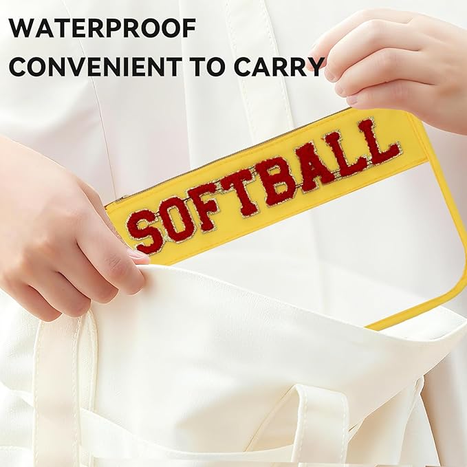 2Pcs softball Makeup Bag Set, PVC Large Capacity Portable Transparent Cosmetic Bag, Travel Wash Bag, Stationery Storage Bag (softball)