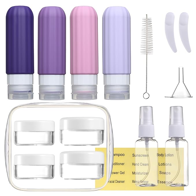 16 Pack Travel Bottles Set for Toiletries, Leakproof Travel Containers for Toiletries TSA Approved Silicone Travel Accessories Squeezable Refillable 3oz for Shampoo Conditioner Lotion