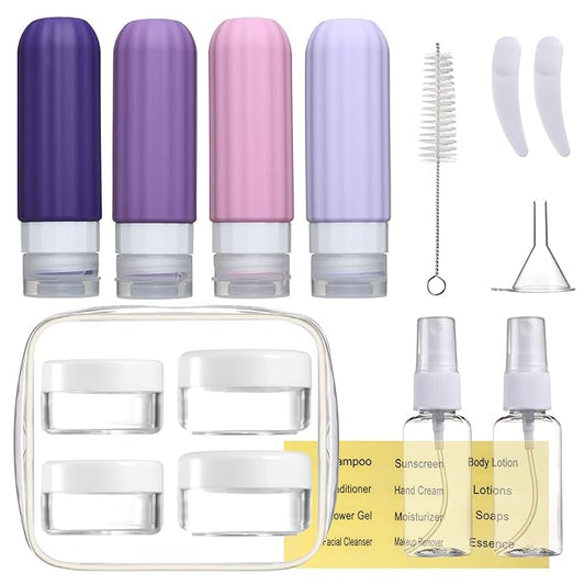 16 Pack Travel Bottles Set for Toiletries, Leakproof Travel Containers for Toiletries TSA Approved Silicone Travel Accessories Squeezable Refillable 3oz for Shampoo Conditioner Lotion