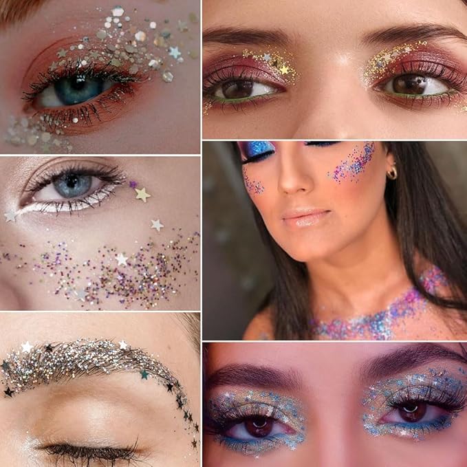 AMY'S DIARY 9 Colors Pressed Glitter Eyeshadow Palette Glitter Silver Blue Purple Gold Eyeshadow Palette, Glitter Daily Party Sparkling Eye Face Makeup Cosmetics (D1)