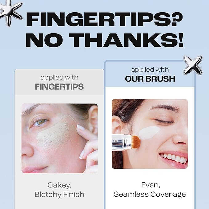 Blanc Cover Cream Stick V White - Korean Color-Changing Foundation Stick with Volufiline - Medium to Full Coverage Dewy Finish Base Makeup - Dual-Ended with Detachable Brush (205 Deep)