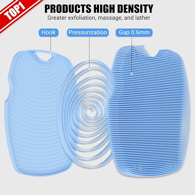 Silicone Body Scrubber - Anti Zinc Infused-Highly Elastic Bristles Exfoliating Body Scrubber for Shower Body,Cellulite Reduction,Blood Circulation - Azure