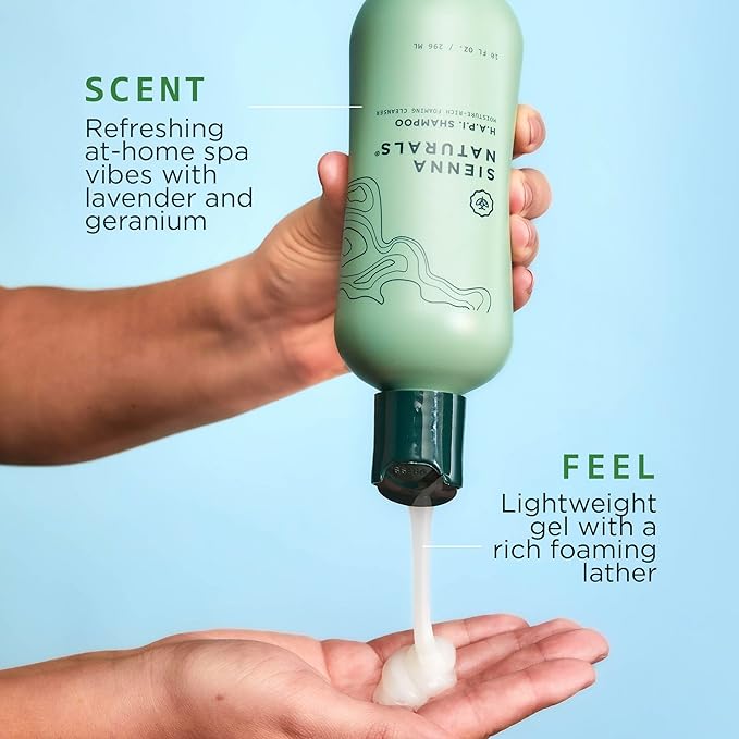 Sienna Naturals - HAPI Shampoo - Anti Frizz - Sulfate-Free, Scalp-Nourishing & Hydrating Cleanser - Gently Removes Buildup Without Stripping - pH-Balanced, Vegan & Clean Formula - 11oz