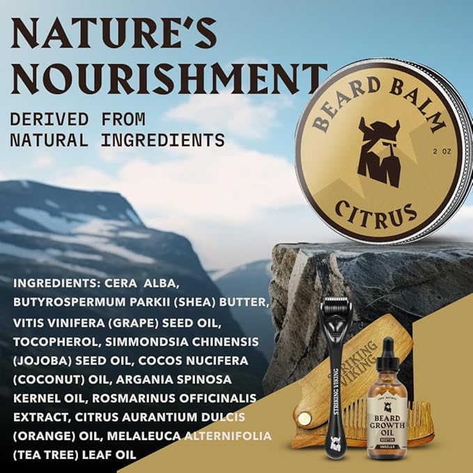 Striking Viking Beard Balm for Men - Leave in Beard Conditioner - Styling Balm Made with Naturally Derived Beard Butter, Argan & Jojoba Oils (2 Ounce (Pack of 1), Citrus)