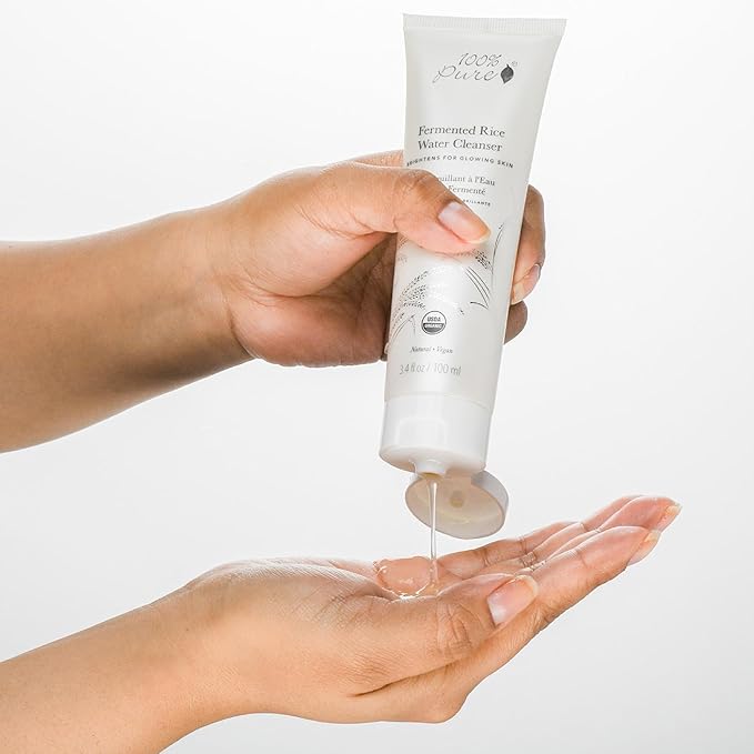 100% PURE Fermented Rice Water Cleanser, Face Wash, Skin Care For All Skin Types, Daily Makeup Remover, Natural Face Wash for Clear Skin - 3.4 Fl Oz