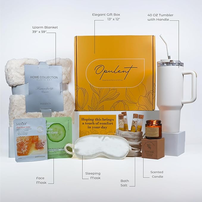 Self Care Gifts for Women, Birthday Gift Baskets for women, Care Package Specially for You Gift Box Women Hug in a Box for Her Unique Presents Get Well Gifts Luxury Spa Set Cozy Blanket 40oz Tumbler