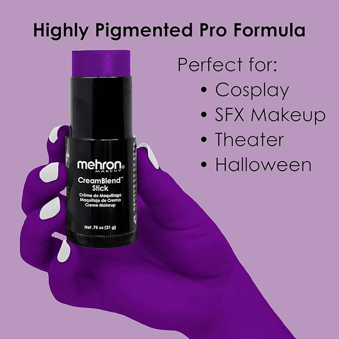 Mehron Makeup CreamBlend Stick | Face Paint, Body Paint, & Foundation Cream Makeup | Perfect for Halloween .75 oz (PURPLE)