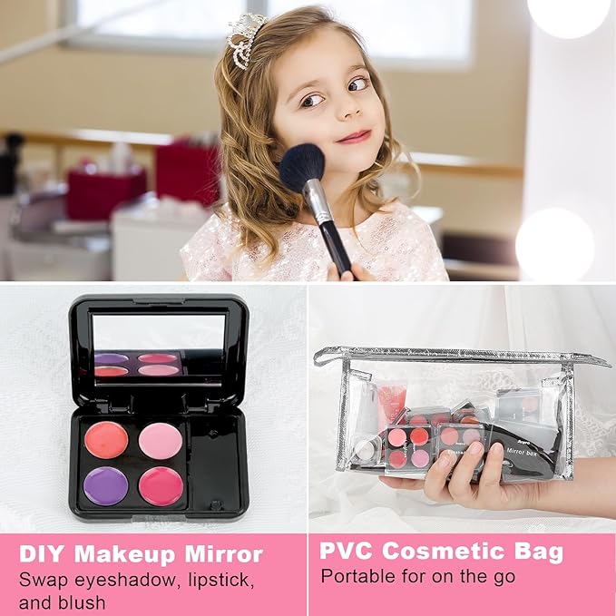 Anpro All-In-One Makeup Carry Case with Pro Teen Makeup Set, Full Starter Cosmetics Kit with Makeup Brushes, Lipsticks, Eye Shadows Palette, Blushes, Glitter Gel-Purple