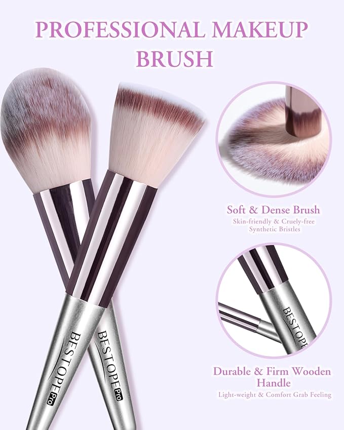Makeup Brushes with Case, 20PCs Travel Makeup Brush Set, Foundation Concealer Blush Eyeshadow Brush Set Contour Powder Eyebrow Eyelash Brush Kit with Led Light Mirror Holder & 2 Powder Puff-Champagne