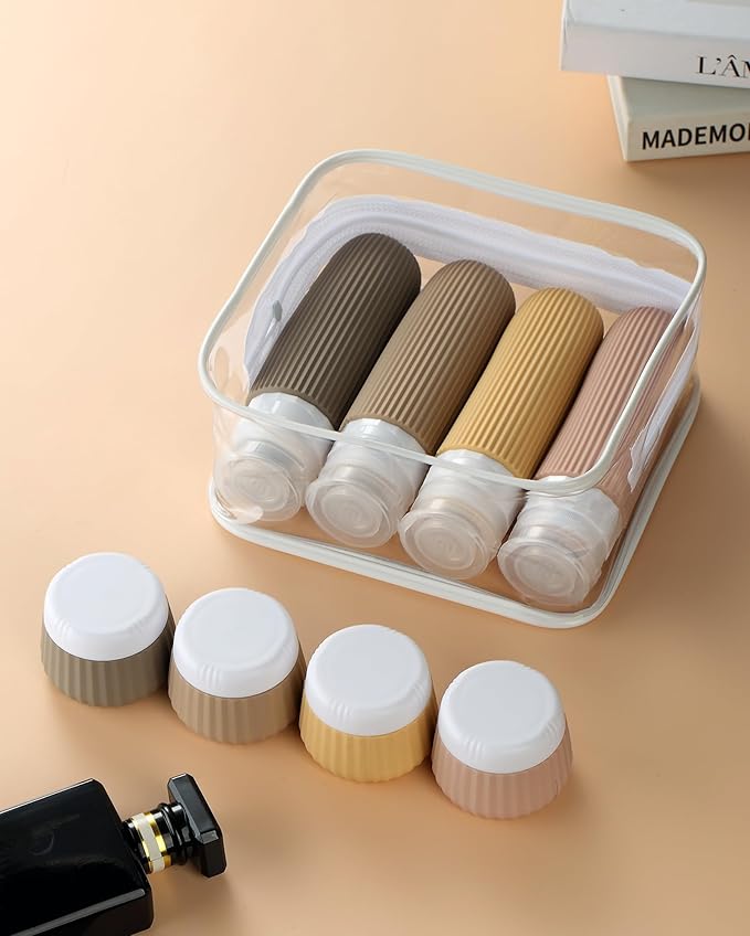 Travel Bottles 8 Pack, TSA Approved 3 oz Travel Toiletries Containers with Clear Bag, Leak Proof Silicone Squeezable Essentials Jars