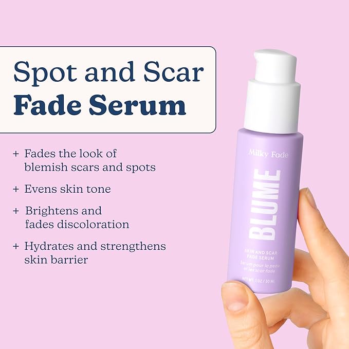 Blume Milky Fade Spot & Scar Fade Serum – Dark Spot Serum – Vegan & Cruelty-Free – Improve Skin Texture, Discoloration and Brightness – Dermatologist-Tested Niacinamide Serum with Hyaluronic Acid