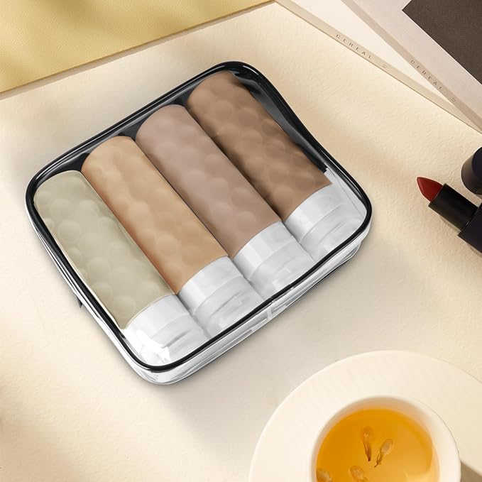 Travel Bottles for Toiletries, 4pcs Tsa Approved 3oz Travel Size Containers, BPA Free Leak Proof Premium Silicone Bottles, Refillable Liquid Squeezable Accessories W/Toiletry Bag(Cream)