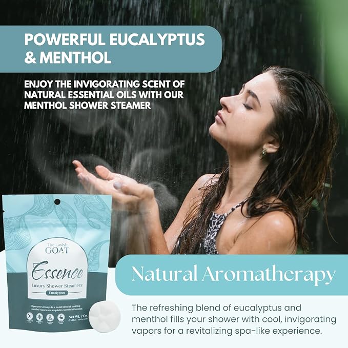 TLG Essence Shower Steamers Aromatherapy 7 Pack – USA Made with Extra Eucalyptus & Menthol – Shower Bomb for Relaxation, Strong-Scented Shower Tablets – Gift for Men & Women