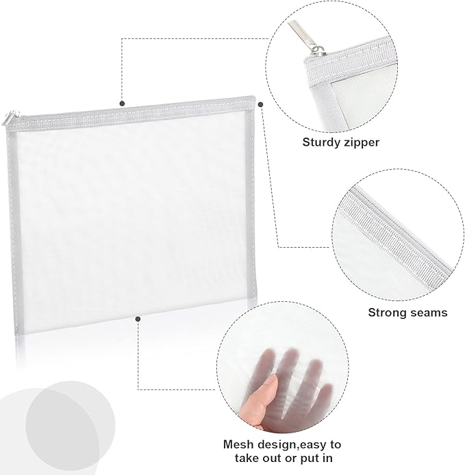 6 Pieces Mesh Makeup Bags Mesh Cosmetic Bag Portable Travel Organizing Zipper Pouch Toiletries Makeup Pouches for Home Office Travel Accessories